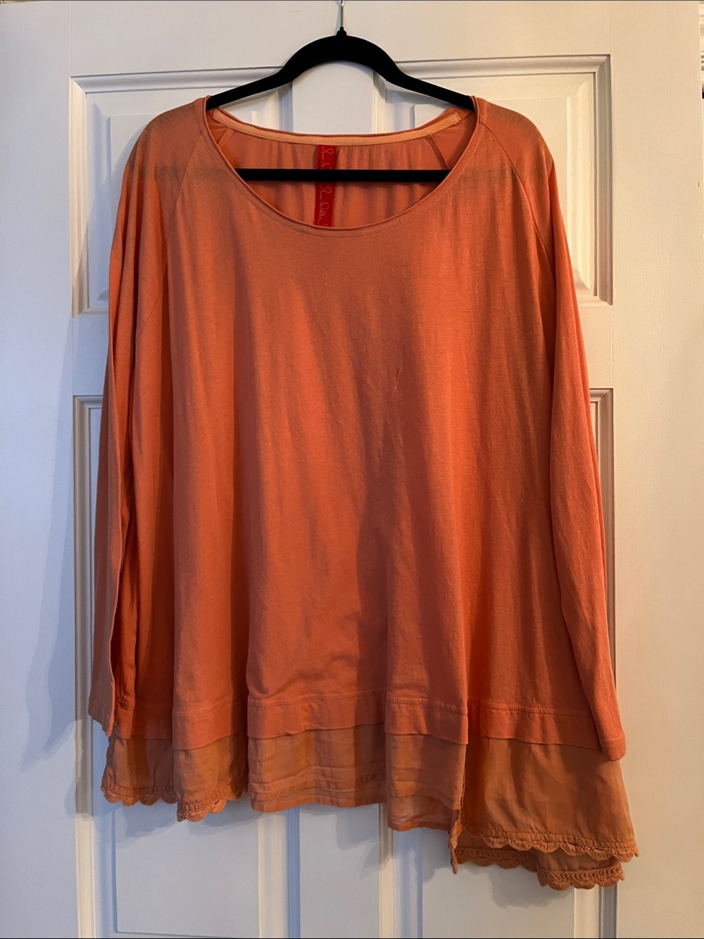 Ewa i Walla Relaxed Scoop Neck Tunic in peachy orange - Women's Layered Hem